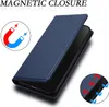 A blue leather flip phone case for a Motorola Edge 60 Pro, shown with icons indicating magnetic closure and airflow. Produktbild-Vorschau