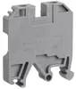 A gray electrical terminal block, also known as a pass-through terminal block or connection terminal, is shown against a light gray background. The product is a single unit and is presented in a clear, professional manner. Produktbild-Vorschau