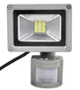 A silver and gray LED floodlight with a motion sensor, shown against a white background. Produktbild-Vorschau