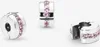 Three views of a silver charm with pink stones, likely for a bracelet. Anteprima dell’immagine prodotto