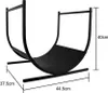 A black metal firewood rack with dimensions indicated. Náhled obrázku produktu