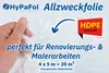 A hand holding a transparent plastic sheet, with marketing text and a logo. Produktbild-Vorschau