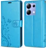 A blue flip wallet case for a Xiaomi Redmi Note 13 4G is shown from two angles. Produktbild-Vorschau