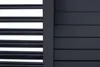 A close-up view of a gray aluminum pergola, showing the slatted roof and side support. Produktbild-Vorschau