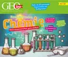 A colorful illustration of a chemistry experiment kit with various lab equipment and chemical formulas. Voir les images du produit