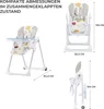 Collage of images showing a high chair in different configurations and dimensions. Podgląd zdjęcia produktu