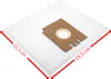 A white vacuum cleaner bag with a brown cardboard attachment is shown from a diagonal top-down view. Red arrows indicate measurements of 22.5 cm and 25.5 cm. Produktbild-Vorschau