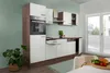 A modern kitchen with white cabinets, wood accents, and stainless steel appliances. Produktbild-Vorschau