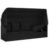 A black outdoor lounge bed with a canopy and cushions, shown from a front-side angle against a white background. Produktbild-Vorschau