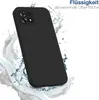 A black phone case is shown with water splashing around it, suggesting water resistance. Produktbild-Vorschau