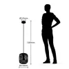 A silhouette of a person standing next to a pendant lamp with dimensions indicated. Produktbild-Vorschau