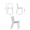 Technical drawings of chairs with dimensions and a stack of chairs. Produktbild-Vorschau