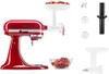 A red KitchenAid stand mixer with a meat grinder attachment, along with various accessories and ground meat in a bowl. Voir les images du produit