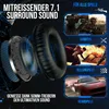 Marketing image for a gaming headset, showing its internal components and examples of games it's suitable for. Produktbild-Vorschau