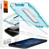 A Spigen brand packaging box with a phone case and screen protector displayed in an exploded view, with a phone at the bottom. Podgląd zdjęcia produktu