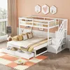 A white bunk bed with a trundle bed and storage drawers, set up in a child's bedroom with decorative wall art and a window with curtains. Anteprima dell’immagine prodotto