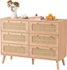 Commode Effet Chêne Et Cannage En Rotin 6 Tiroirs Voir les images du produit 9