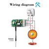 A wiring diagram showing how to connect a temperature sensor and a heater to a control board and a power plug. Produktbild-Vorschau