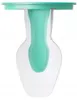 A product shot of a baby bottle with a green top and a clear body. Produktbild-Vorschau