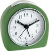 A close-up, front-facing view of a green retro-style analog alarm clock against a white background. Náhľad obrázku produktu