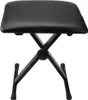 A black piano bench with an X-shaped folding leg system, shown from a front-facing angle. Podgląd zdjęcia produktu