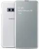 A white Samsung Galaxy S10e phone with a silver book-style case is shown from the back and front. Náhled obrázku produktu