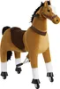 A stuffed toy horse with wheels and a saddle, presented on a white background. Voir les images du produit