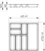 A technical drawing of a drawer organizer with dimensions. Produktbild-Vorschau
