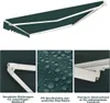 A collage of images showing a green awning and close-ups of its features. Voir les images du produit