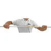 A person's torso wearing a white polo shirt with a logo, holding a white and yellow cable channel. Produktbild-Vorschau