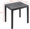 A square garden table with dimensions indicated by orange arrows and text. Produktbild-Vorschau