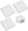 Three white wall switches and a white receiver unit are arranged on a white background. Produktbild-Vorschau