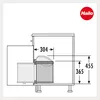 A technical drawing showing the dimensions of a built-in trash can. Náhled obrázku produktu
