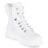 A white winter boot with fur lining and laces, shown from a side angle against a white background. Podgląd zdjęcia produktu