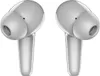 A pair of white wireless earbuds against a white background. Voir les images du produit