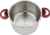 A top-down view of an empty stainless steel pressure cooker with red handles. Produktbild-Vorschau