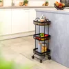 eluno 3-patrový vozík, černý kovový kuchyňský vozík Náhled obrázku produktu 2