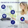 A woman is looking at documents next to a printer, with marketing icons and text overlaid on the image. Produktbild-Vorschau