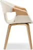 A side view of a modern armchair with a curved wooden frame and a cream-colored, textured upholstery. Produktbild-Vorschau