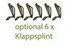 Six metal clamps are arranged in a row above green text on a white background. Produktbild-Vorschau