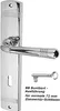 A polished metal door handle set with a key and descriptive text. Produktbild-Vorschau