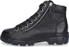A black leather high-top boot with a thick sole and a side zipper. Voir les images du produit