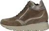 Side view of a brown bootie with a zipper and laces. Produktbild-Vorschau