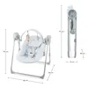 A baby swing shown in two configurations: fully assembled and folded, with dimensions indicated by measurement lines and text. Produktbild-Vorschau