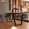 A dining table and chairs set in a modern room with a large wooden shelving unit. Anteprima dell’immagine prodotto