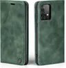 A green flip case for a Samsung Galaxy A52 phone, shown from the front and back. Produktbild-Vorschau