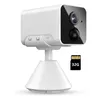 A white security camera with a stand and a 32GB SD card. Produktbild-Vorschau