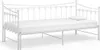 A white metal daybed with a white mattress and one white pillow is shown against a white background. Produktbild-Vorschau