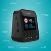 A black dashcam with various features labeled with text overlays against a light blue background. Produktbild-Vorschau