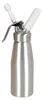 A silver whipped cream dispenser with a white nozzle and handle, isolated on a white background. Produktbild-Vorschau